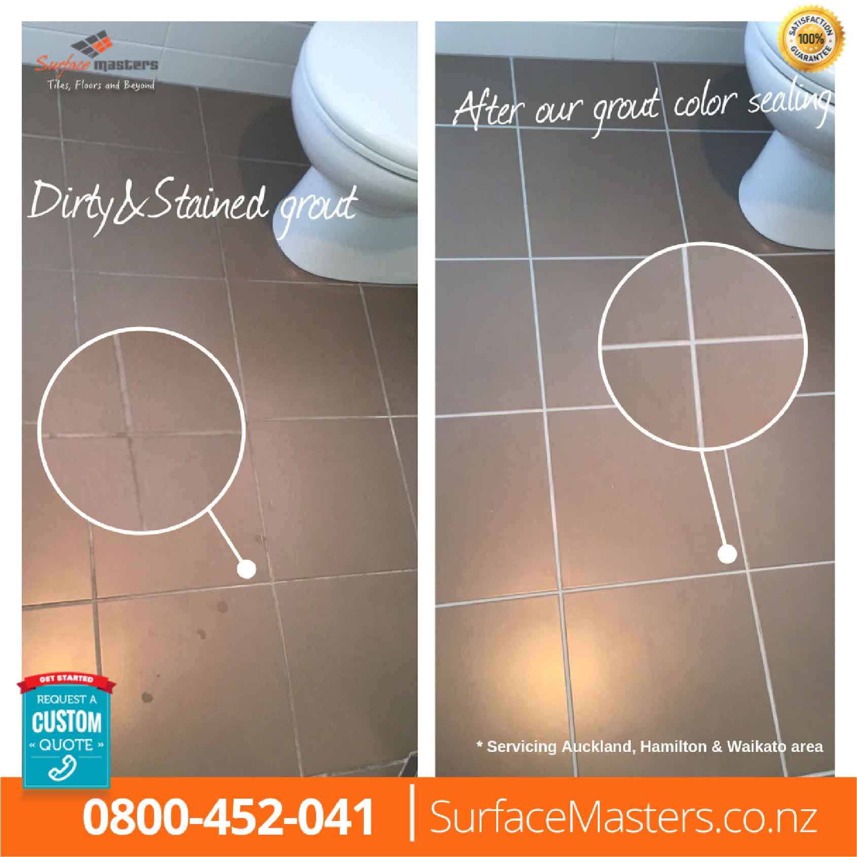 Before After picture of Tiled Floor After Doing grout Sealing by surface masters